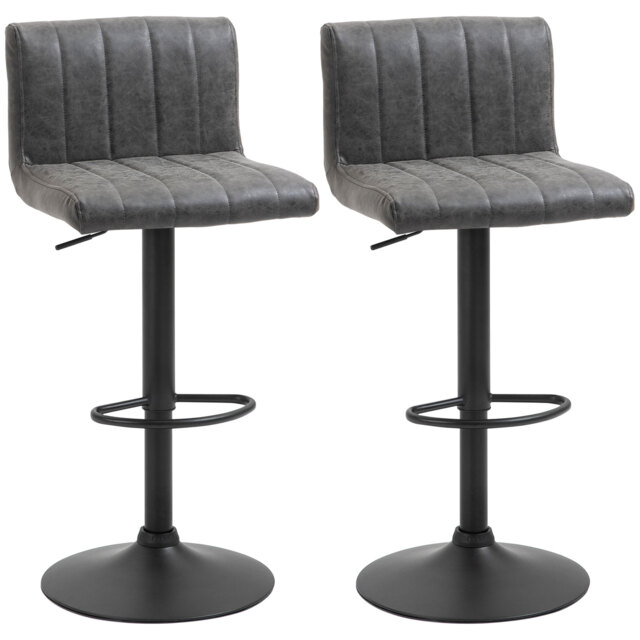 HOMCOM Set of 2 Adjustable Height Bar Chairs w/ Footrest, Bar Stools Set of 2 for Home Dining Areas, PU Leather, Counter Bar Stool, Grey - Aosom UK - image 1