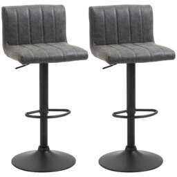 HOMCOM Set of 2 Adjustable Height Bar Chairs w/ Footrest, Bar Stools Set of 2 for Home Dining Areas, PU Leather, Counter Bar Stool, Grey - Aosom UK