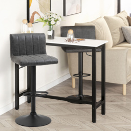 HOMCOM Set of 2 Adjustable Height Bar Chairs w/ Footrest, Bar Stools Set of 2 for Home Dining Areas, PU Leather, Counter Bar Stool, Grey - Aosom UK - thumbnail 5