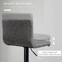 HOMCOM Set of 2 Adjustable Height Bar Chairs w/ Footrest, Bar Stools Set of 2 for Home Dining Areas, PU Leather, Counter Bar Stool, Grey - Aosom UK - thumbnail 6