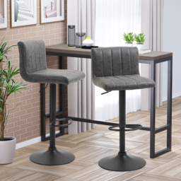 HOMCOM Set of 2 Adjustable Height Bar Chairs w/ Footrest, Bar Stools Set of 2 for Home Dining Areas, PU Leather, Counter Bar Stool, Grey - Aosom UK - thumbnail 2