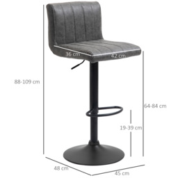 HOMCOM Set of 2 Adjustable Height Bar Chairs w/ Footrest, Bar Stools Set of 2 for Home Dining Areas, PU Leather, Counter Bar Stool, Grey - Aosom UK - thumbnail 3