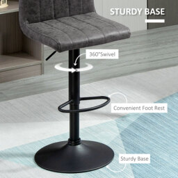 HOMCOM Set of 2 Adjustable Height Bar Chairs w/ Footrest, Bar Stools Set of 2 for Home Dining Areas, PU Leather, Counter Bar Stool, Grey - Aosom UK - thumbnail 7