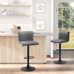 HOMCOM Set of 2 Adjustable Height Bar Chairs w/ Footrest, Bar Stools Set of 2 for Home Dining Areas, PU Leather, Counter Bar Stool, Grey - Aosom UK - thumbnail 4