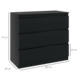 HOMCOM Chest of Drawers, 3-Drawer Storage Organiser Unit for Bedroom, Living Room, Black - thumbnail 3