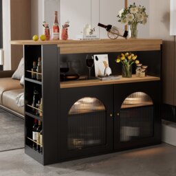 Modern Extendable Dining Table with Storage and LED Strip, Kitchen Island with Extendable Swivel Dining Table, 138-193x39x105 cm, Black - Aosom UK - thumbnail 9