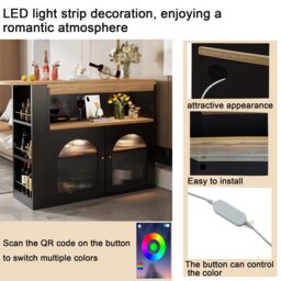 Modern Extendable Dining Table with Storage and LED Strip, Kitchen Island with Extendable Swivel Dining Table, 138-193x39x105 cm, Black - Aosom UK - thumbnail 5