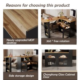 Modern Extendable Dining Table with Storage and LED Strip, Kitchen Island with Extendable Swivel Dining Table, 138-193x39x105 cm, Black - Aosom UK - thumbnail 6