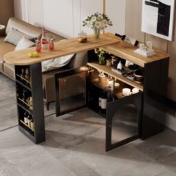 Modern Extendable Dining Table with Storage and LED Strip, Kitchen Island with Extendable Swivel Dining Table, 138-193x39x105 cm, Black - Aosom UK - thumbnail 1