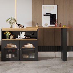 Modern Extendable Dining Table with Storage and LED Strip, Kitchen Island with Extendable Swivel Dining Table, 138-193x39x105 cm, Black - Aosom UK - thumbnail 8