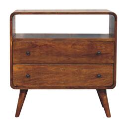 Solid Mango Wood Bedside Table, Nightstand Cabinet with 2-Drawer, Open Shelf, 35L x 70W x 70H cm, Brown - Aosom UK - thumbnail 2