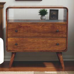 Solid Mango Wood Bedside Table, Nightstand Cabinet with 2-Drawer, Open Shelf, 35L x 70W x 70H cm, Brown - Aosom UK