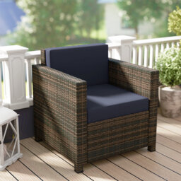 Outsunny PE Rattan Garden Armchair with Cushion - Mixed Brown/Navy Blue - thumbnail 9