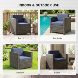 Outsunny PE Rattan Garden Armchair with Cushion - Mixed Brown/Navy Blue - thumbnail 7