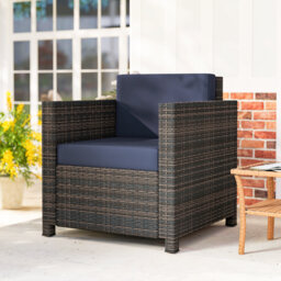Outsunny PE Rattan Garden Armchair with Cushion - Mixed Brown/Navy Blue - thumbnail 8