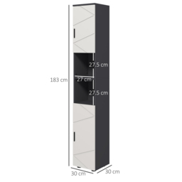 kleankin Tall Bathroom Cabinet with Three-position Adjustable Shelves, Skinny Tall Cabinet with PVC Wrapped Doors for Minimalist Style, Grey - Aosom UK - thumbnail 3