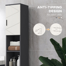 kleankin Tall Bathroom Cabinet with Three-position Adjustable Shelves, Skinny Tall Cabinet with PVC Wrapped Doors for Minimalist Style, Grey - Aosom UK - thumbnail 6