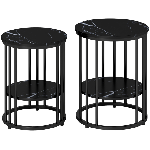 HOMCOM Set of Two Marble-Effect Coffee Tables - Black - image 1