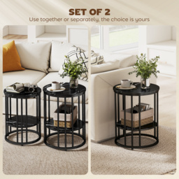 HOMCOM Set of Two Marble-Effect Coffee Tables - Black - thumbnail 5