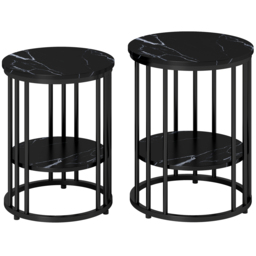 HOMCOM Set of Two Marble-Effect Coffee Tables - Black - thumbnail 1