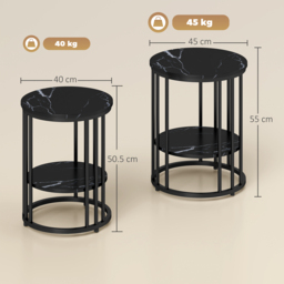 HOMCOM Set of Two Marble-Effect Coffee Tables - Black - thumbnail 3