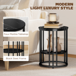 HOMCOM Set of Two Marble-Effect Coffee Tables - Black - thumbnail 7