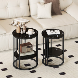 HOMCOM Set of Two Marble-Effect Coffee Tables - Black - thumbnail 2