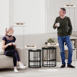 HOMCOM Set of Two Marble-Effect Coffee Tables - Black - thumbnail 4
