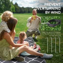 Outsunny Reversible Outdoor Rug w/ Carry Bag & Ground Stakes, Waterproof Plastic Straw Mat for Backyard, RV, Picnic, Camping, Grey & White - Aosom UK - thumbnail 8