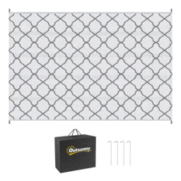 Outsunny Reversible Outdoor Rug w/ Carry Bag & Ground Stakes, Waterproof Plastic Straw Mat for Backyard, RV, Picnic, Camping, Grey & White - Aosom UK - thumbnail 1