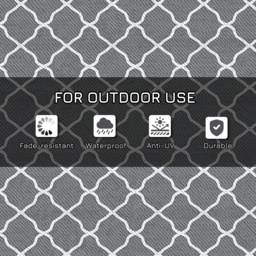 Outsunny Reversible Outdoor Rug w/ Carry Bag & Ground Stakes, Waterproof Plastic Straw Mat for Backyard, RV, Picnic, Camping, Grey & White - Aosom UK - thumbnail 6