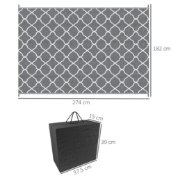 Outsunny Reversible Outdoor Rug w/ Carry Bag & Ground Stakes, Waterproof Plastic Straw Mat for Backyard, RV, Picnic, Camping, Grey & White - Aosom UK - thumbnail 3