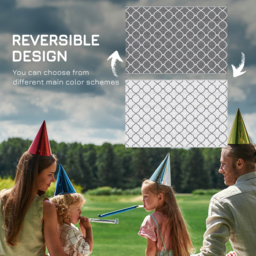 Outsunny Reversible Outdoor Rug w/ Carry Bag & Ground Stakes, Waterproof Plastic Straw Mat for Backyard, RV, Picnic, Camping, Grey & White - Aosom UK - thumbnail 7