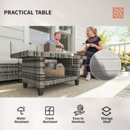 Outsunny 6 Pieces Rattan Garden Furniture Set, 5 Seater Wicker Outdoor Furniture Set with 2 Armchairs, Steel Frame Coffee Table and Cushions for Balcony, Porch, Light Grey - thumbnail 8