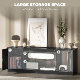 "HOMCOM TV Stand Cabinet, Marble Effect TV Unit for up to 55"" TVs with Glass Shelf and Storage Cabinet, Entertainment Unit for Living Room, Bedroom, Black" - thumbnail 5