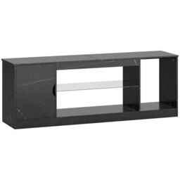 "HOMCOM TV Stand Cabinet, Marble Effect TV Unit for up to 55"" TVs with Glass Shelf and Storage Cabinet, Entertainment Unit for Living Room, Bedroom, Black"