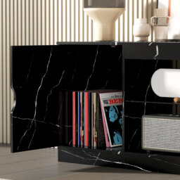 "HOMCOM TV Stand Cabinet, Marble Effect TV Unit for up to 55"" TVs with Glass Shelf and Storage Cabinet, Entertainment Unit for Living Room, Bedroom, Black" - thumbnail 9