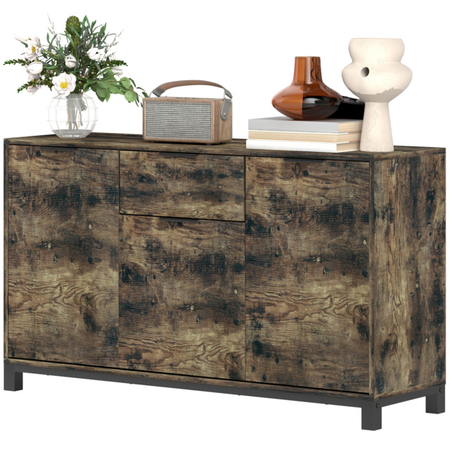 HOMCOM Sideboard, Industrial Storage Cabinet with Doors, Drawer, Cupboard and Adjustable Shelves for Living Room, Dining Room, Hallway, Rustic Brown - image 1
