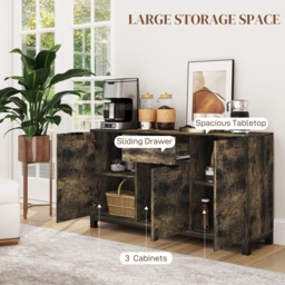 HOMCOM Sideboard, Industrial Storage Cabinet with Doors, Drawer, Cupboard and Adjustable Shelves for Living Room, Dining Room, Hallway, Rustic Brown - thumbnail 4