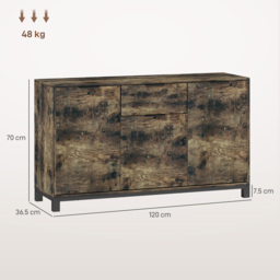 HOMCOM Sideboard, Industrial Storage Cabinet with Doors, Drawer, Cupboard and Adjustable Shelves for Living Room, Dining Room, Hallway, Rustic Brown - thumbnail 3