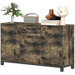 HOMCOM Sideboard, Industrial Storage Cabinet with Doors, Drawer, Cupboard and Adjustable Shelves for Living Room, Dining Room, Hallway, Rustic Brown - thumbnail 1