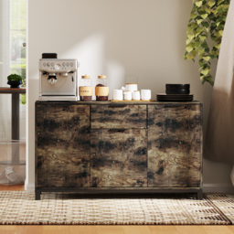 HOMCOM Sideboard, Industrial Storage Cabinet with Doors, Drawer, Cupboard and Adjustable Shelves for Living Room, Dining Room, Hallway, Rustic Brown - thumbnail 8