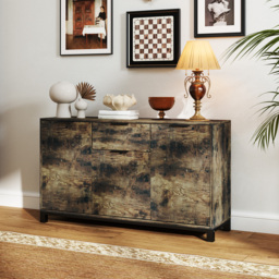 HOMCOM Sideboard, Industrial Storage Cabinet with Doors, Drawer, Cupboard and Adjustable Shelves for Living Room, Dining Room, Hallway, Rustic Brown - thumbnail 2