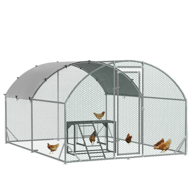 PawHut Walk In Chicken Run with Chicken Activity Shelf and Cover, 2.8 x 3.8 x 2m - image 1