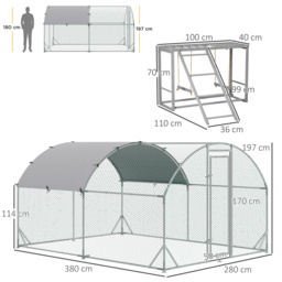 PawHut Walk In Chicken Run with Chicken Activity Shelf and Cover, 2.8 x 3.8 x 2m - thumbnail 3