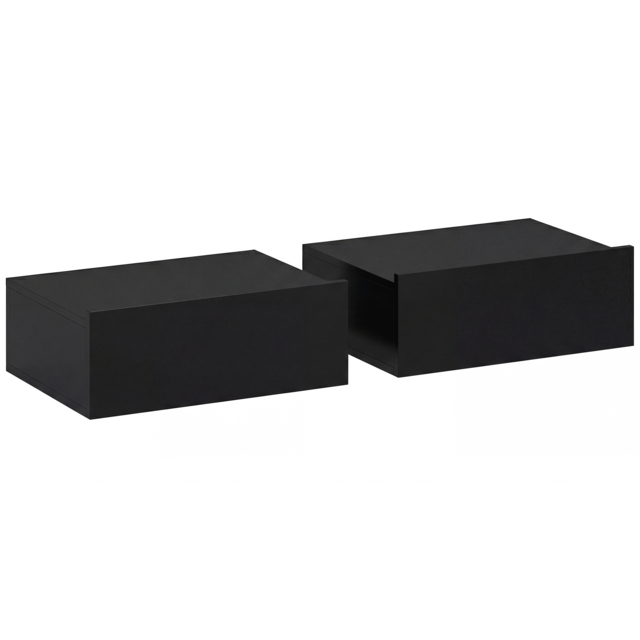 HOMCOM Floating Bedside Table Set of 2, Wall-Mounted Nightstand with Storage Drawer, Small Side End Table for Bedroom, Black - image 1
