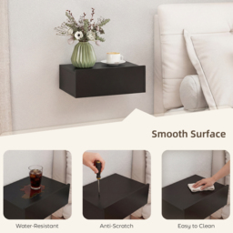 HOMCOM Floating Bedside Table Set of 2, Wall-Mounted Nightstand with Storage Drawer, Small Side End Table for Bedroom, Black - thumbnail 6