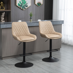 HOMCOM Retro Bar Chairs Set of 2, Adjustable Counter Bar Stool, Upholstered Bar Stools with Back, Swivel Seat, Light Khaki - Aosom UK - thumbnail 2