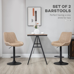 HOMCOM Retro Bar Chairs Set of 2, Adjustable Counter Bar Stool, Upholstered Bar Stools with Back, Swivel Seat, Light Khaki - Aosom UK - thumbnail 4