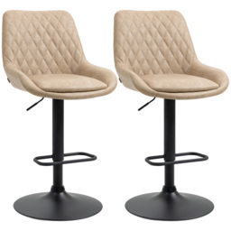 HOMCOM Retro Bar Chairs Set of 2, Adjustable Counter Bar Stool, Upholstered Bar Stools with Back, Swivel Seat, Light Khaki - Aosom UK